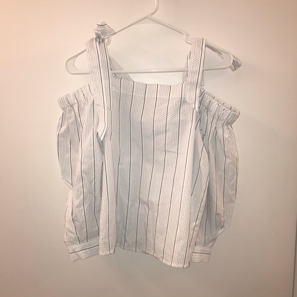 Striped Self-Tie Cold Shoulder Top